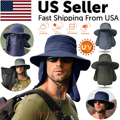 #ad Wide Brim Sun Hat UV Protection Bucket Cap For Hiking Camping Fishing Safari Men