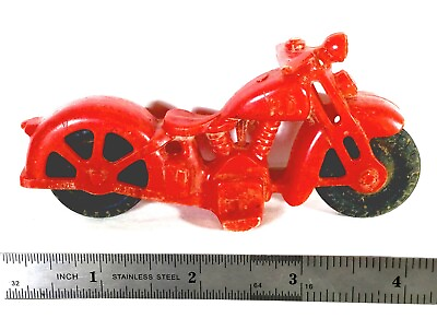 #ad Vintage Red Plastic Hubley P.D. Harley Davidson Police Motorcycle Circa 1940#x27;s