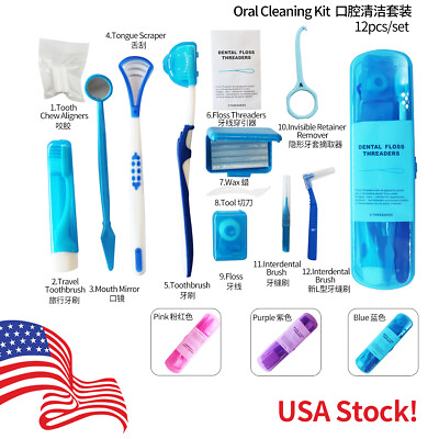 #ad 12Pcs 1Set Orthodontic Oral Care Cleaning Kits Braces Teeth Toothbrush Floss
