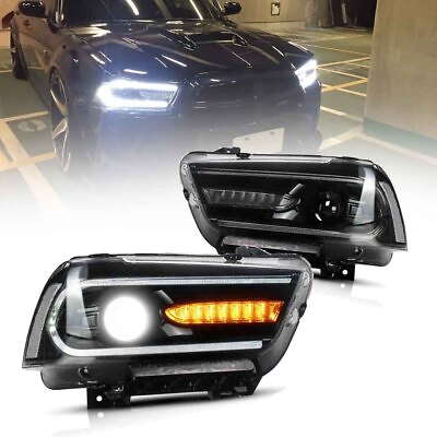 #ad VLAND LED Projector Headlights For Dodge Charger 2011 2014 Sequential Head Lamps