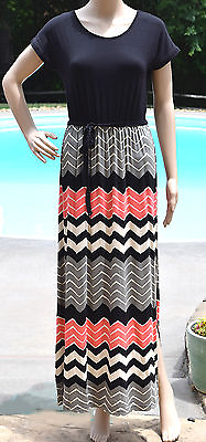 #ad Size Small Design History Womans Long Full Length Dress Black Coral Chevron