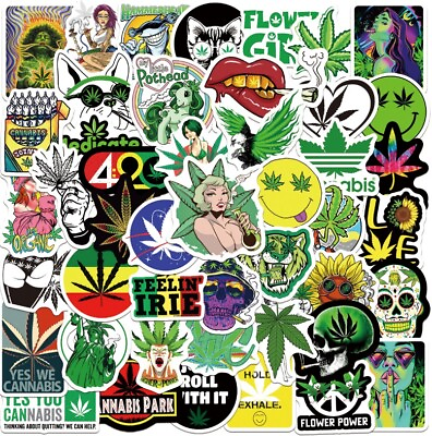 #ad 100pcs Weed Leaves Stickers Smoking Graffiti for Skateboard Luggage Laptop USA