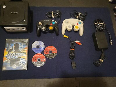 #ad Black Nintendo Gamecube Console w 2 Controllers and 4 Games Tested Free S H