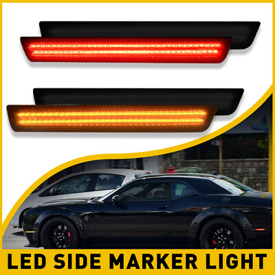 #ad Frontamp;Rear Lens Side Marker Lights LED Kit For 2015 2021 Dodge Challenger Black