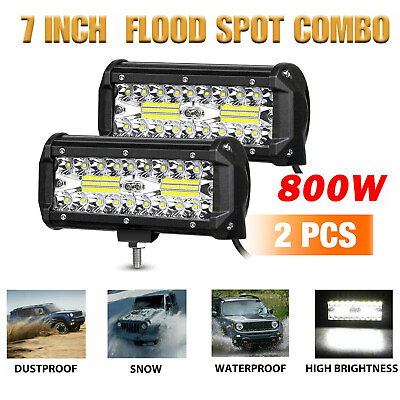 #ad 2x 7inch 800W LED Work Light Bar Flood Spot Combo Fog Lamp Offroad Driving Truck