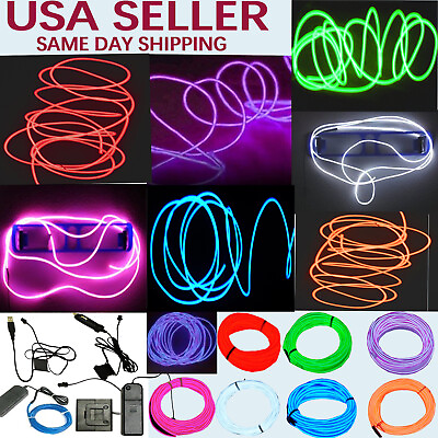 #ad Neon LED Light Glow EL Wire String Strip Rope Tube Decor Car Party Controller