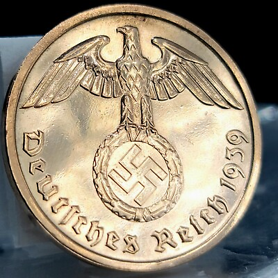 #ad Nazi Germany *Beautiful* Genuine Third Reich WW2 2 Reichspfennig Pfennig Coin