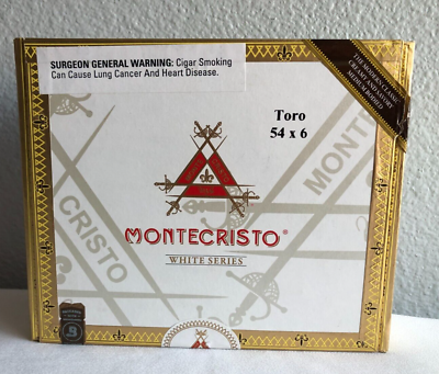 #ad Montecristo White Series Toro Empty Wooden Cigar Box 54X6 Dominican Republic