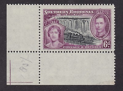#ad Southern Rhodesia 1937 SG39 6d Coronation Corner Mint lightly hinged B8E