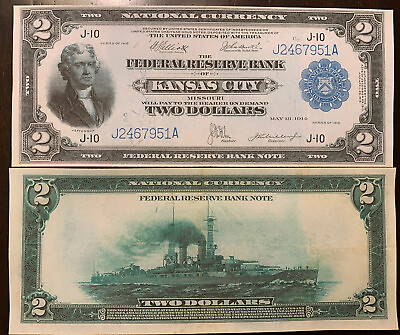 #ad Reproduction $2 Federal Reserve Bank Note 1918 Kansas City Jefferson Battleship