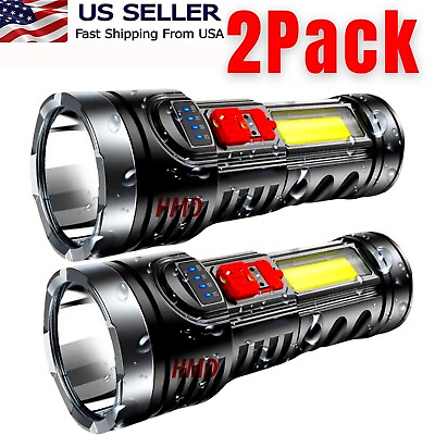 #ad 2 Pack LED Super Bright Flashlight Rechargeable Torch Tactical Lamp USB Battery
