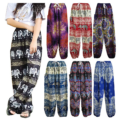 #ad Ladies Unisex Thai Harem Pants Baggy Bohemian Genie Boho Yoga Hippy Trousers DS