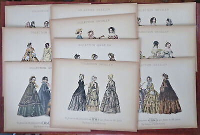 #ad Fashion of the 1850#x27;s Female Fashion prints lot x 10 c. 1898 hand colored