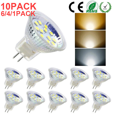 #ad 4 6 10 PACK LED MR11 Light Bulbs AC DC 12V 24V Halogen Replacement Bi Pin Base