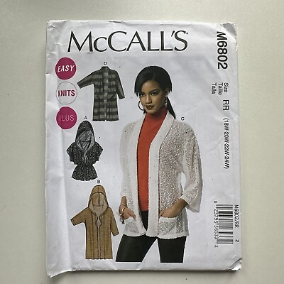 #ad McCall#x27;s M6802 Womens 18W to 24W Hooded Cardigan Jacket Sewing Pattern New FF