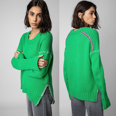 #ad Zadig amp; Voltaire Hand Knit Hem Split Cashmere Knit Women#x27;s Sweater