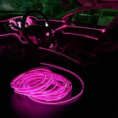#ad 2M Pink LED In Car Decor Atmosphere Wire Strip Light Lamp Interior Accessories