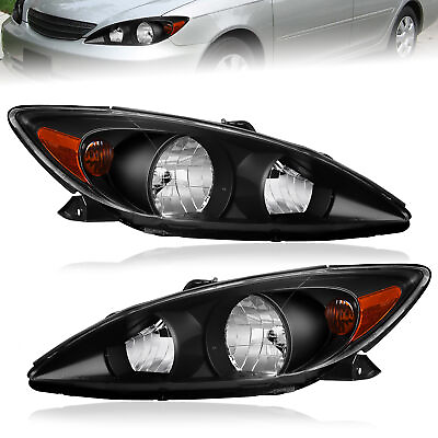 #ad 2X Black Housing Headlights HeadLamps For 2002 2004 Toyota Camry LeftRight