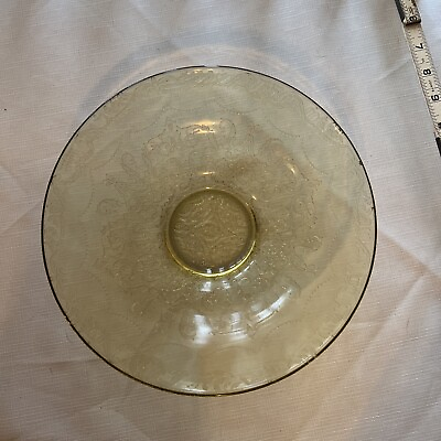 #ad Vintage Federal Amber Depression Glass Low Console Bowl Madrid Pattern 11”