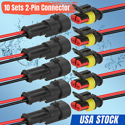 #ad 20X Car Waterproof Electrical Wire Cable Connector Male Female 2Pin Way Plug Kit