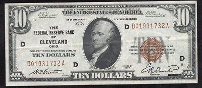 #ad #ad *#x27; 1929 $10 CLEVELAND FRBN FEDERAL RESERVE BANK NOTE Fr 1860 D 317323.