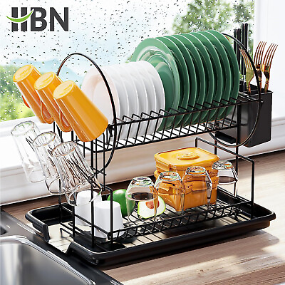 #ad Dish Drying Rack 2 Tier Dish Racks for Kitchen Counter with Drainboard