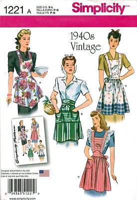#ad Simplicity 1221 Vintage 1940s Halter Apron 3 Styles Retro Craft Sewing Pattern
