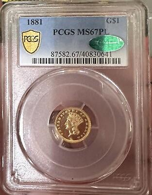#ad 1881 $1 Gold Indian Head Princess PCGS MS67PL ⭐️CAC⭐️Only 1 Higher PL