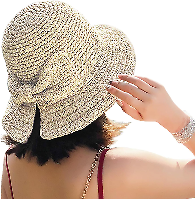 #ad Foldable Wide Brim Floppy Straw Beach Sun HatSummer Cap with Bowknot for Women