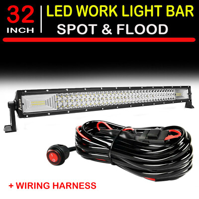 #ad 32INCH LED Light Bar 3500W Driving Offroad Flood Spot Combo Work Light Wiring