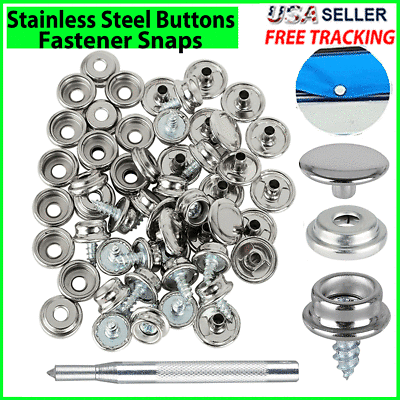 #ad 62pcs Stainless Steel Fastener Snap Press Stud Cap BUTTON Marine Boat Canvas Set