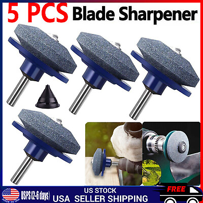 #ad 5PCS Lawn Mower Blade Sharpener Rotary Stone Grindstone Sharpening Drill Tool HQ