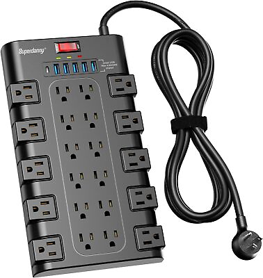 #ad superdanny Surge Protector Power Strip with 22 AC Outlets 6 USB Ports 6.5Ft