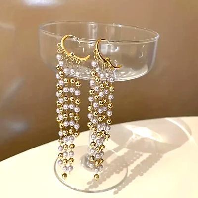 #ad White Faux Pearl Tassel Ear Buckle Drop Earrings Female Jewelry Accessories Gift