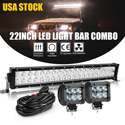 #ad #ad 22inch 1200W Led Light Bar Spot Flood Combo 2x 4quot; Pods For Jeep 4WD Truck SUV