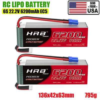 #ad HRB 6S Lipo Battery 6200mAh 100C 22.2V EC5 for RC Car Helicopter Electrics Plane