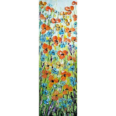 #ad Vibrant Meadows Original Oil Impasto Painting Orange Wildflowers Blue Flowers