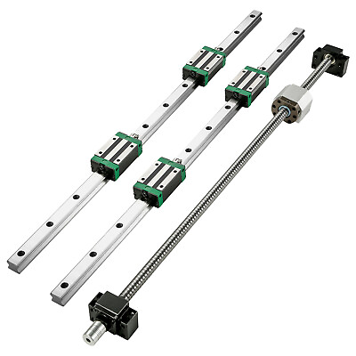 #ad VEVOR 2 Linear Rail HGR20 1000 4 Blocks Ballscrew RM1605 1000 BF12 BK12 CNC Set