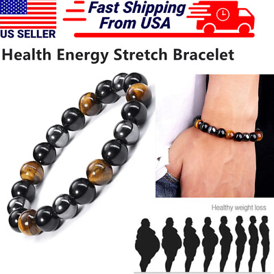 #ad Energy Healing Stretch Bracelet Natural Stone Hematite Tiger Eye for Men Women