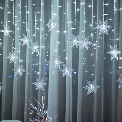 #ad #ad 96 LED Snowflake Fairy Curtain String Lights Hanging Ornament Xmas Party Decor