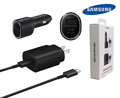 #ad Samsung Ultimate Bundle W 25w Super Fast Wall Charger 40w Dual Port Car Charger