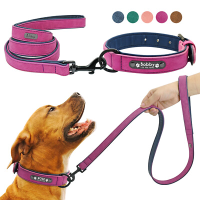#ad Personalized Padded Leather Dog Collar and Leash Heavy Duty Dog Custom Collars