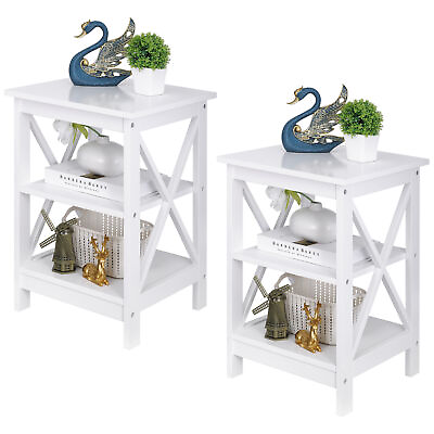 #ad Set of 2 X Design Side End Table Night Stand w Storage Shelf for Bedroom White