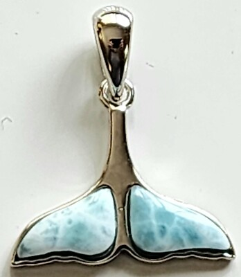 #ad Whale Tail pendant Larimar gemstone 925 Sterling Silver nautical sea life