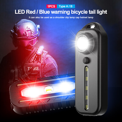 #ad LED Red Blue Shoulder Police Light Clip Flashing Warning Safety Flashlight Bike