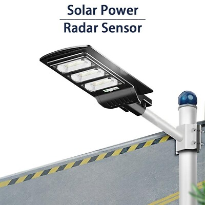 #ad LED Solar Powered Street Light IP65 Cool White Sensor Dusk to Dawn PoleRemote