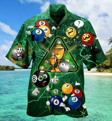 #ad Billiard Lover Green Aloha Hawaiian Shirt 3D Printed Beach Shirt US Size S 5XL