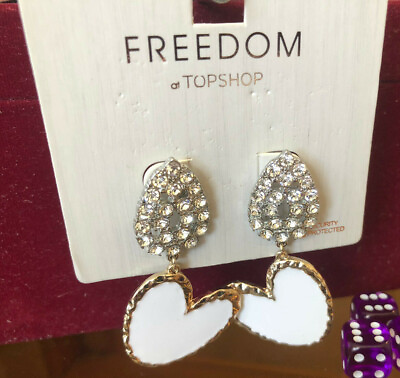 #ad Earrings Dangly White Hearts FREEDOM TOPSHOP Jewellery RRP £10 New
