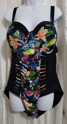 #ad Swimsuits for All One Piece Black Multicolor Floral Swimsuit Sz 22 Womens