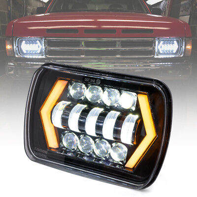 #ad 7x6quot; 5x7quot; LED Headlight Halo DRL Turn Signal For Jeep Wrangler YJ Cherokee XJ MJ